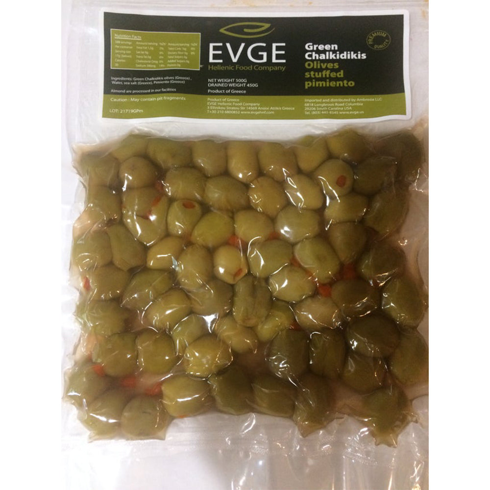Chalkidiki Pimiento-Stuffed Green Olives – 1 lb (454 g (16 oz)) Vacuum Pack