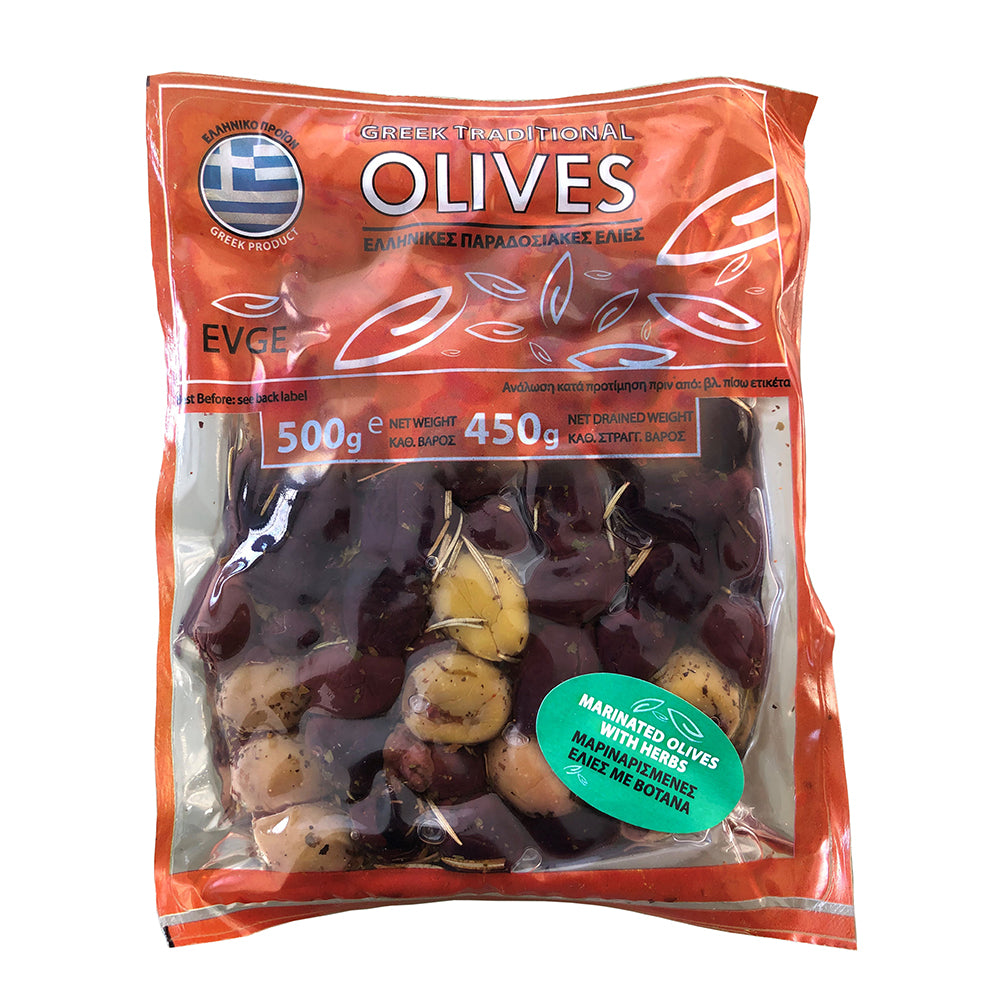 Marinated Green & Kalamata Pitted Olives – 400 g (14 oz)