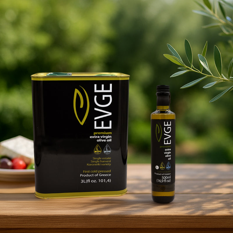 EVGE Extra Virgin Olive Oil Refill Kit – 500 ml (16.9 fl oz) Bottle + 3L (101 fl oz) Can – 2025 Harvest