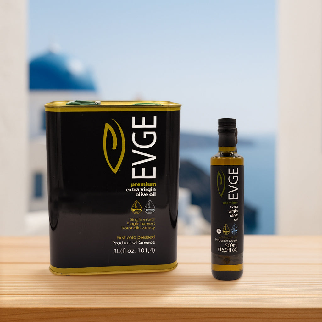 EVGE Extra Virgin Olive Oil Refill Kit – 500 ml (16.9 fl oz) Bottle + 3L (101 fl oz) Can – 2025 Harvest