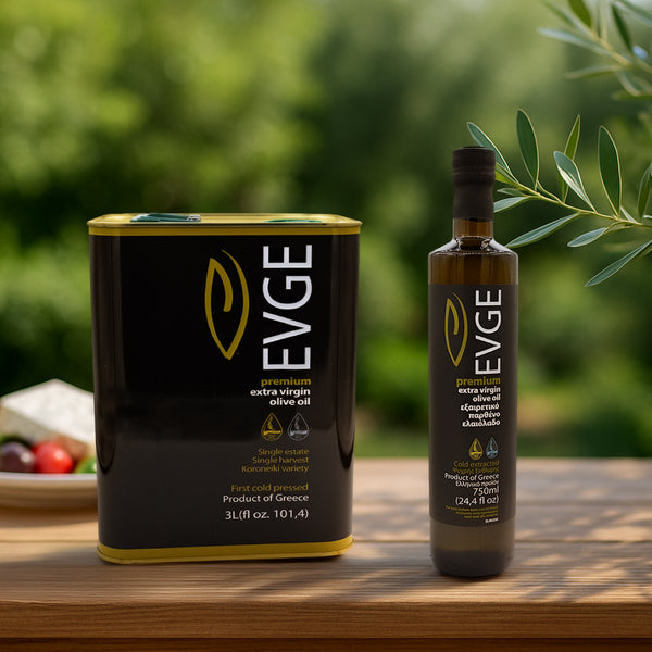 EVGE Extra Virgin Olive Oil Refill Kit – 750 ml  (25.4 fl oz) Bottle + 3L (101 fl oz) Can – 2025 Harvest