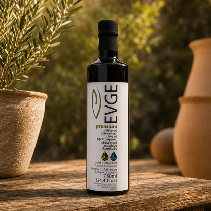 EVGE Extra Virgin Olive Oil – 750 ml (25.4 fl oz) Unfiltered Bottle – 2026 Harvest