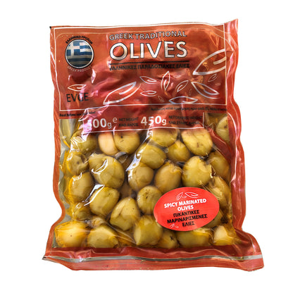 Spicy Marinated Green & Kalamata Pitted Olives – 400 g (14 oz)